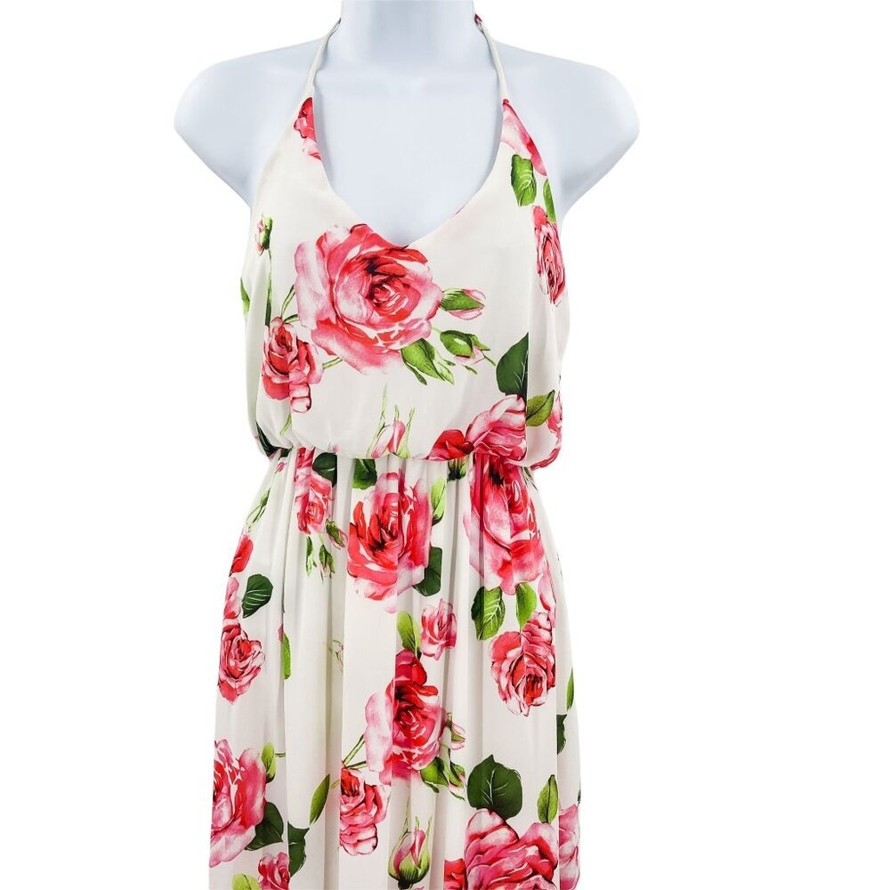 Lush Say No Amore Ivory Rose Floral Print Sleeveless T Back Tulip Hem Maxi Dress - Picture 7 of 11